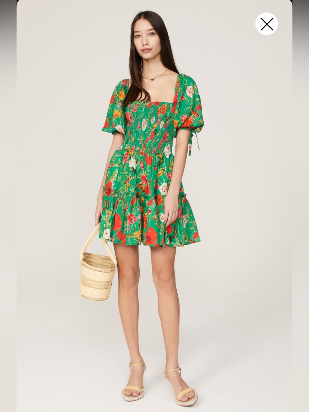 Cara Cara New York Green Floral Short Smocked Sundress